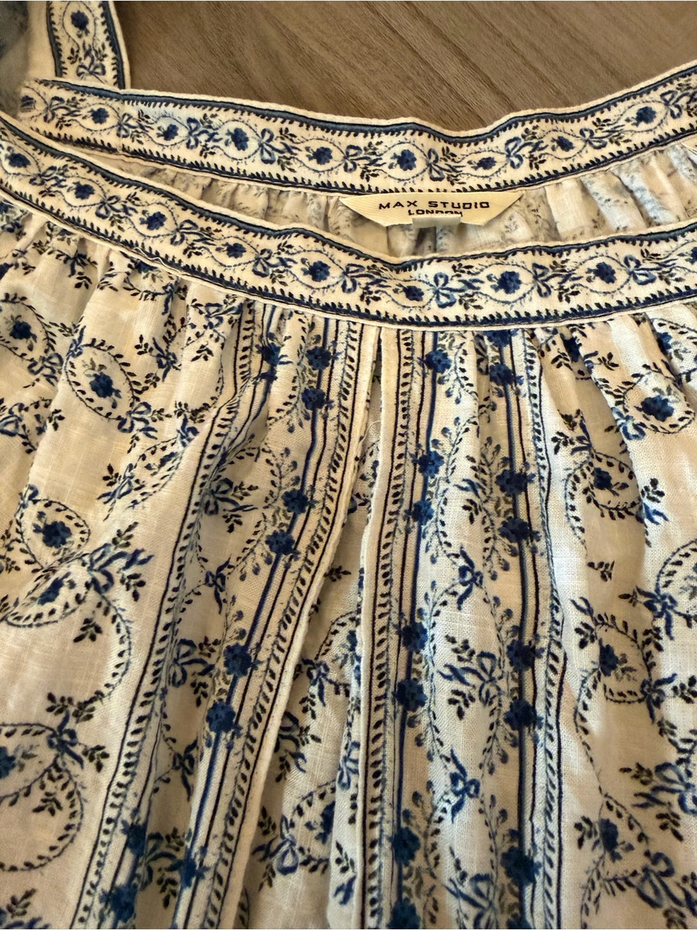 Adorable Women’s Cream Peasant Top with Blue Floral Print-2X - Picture 9 of 10